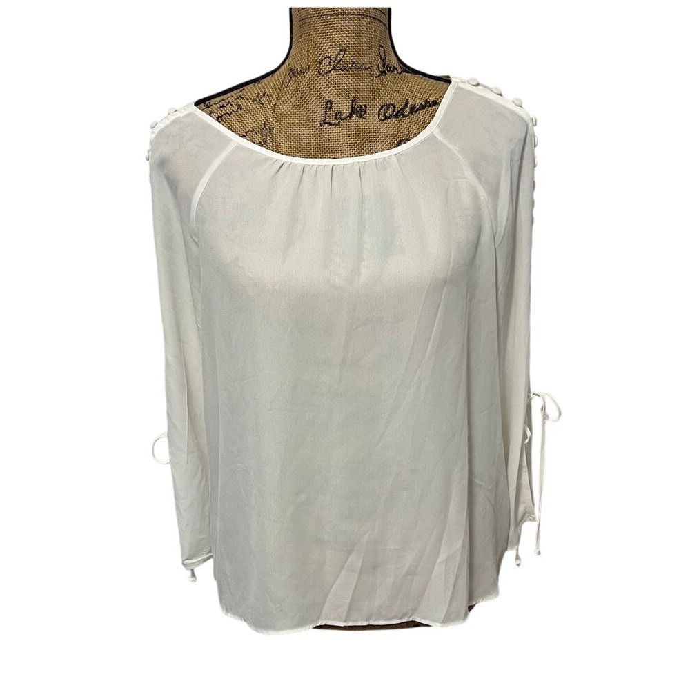 Zac & Rachel White Button Sleeve Blouse Elegant Office Petite Large New‎
